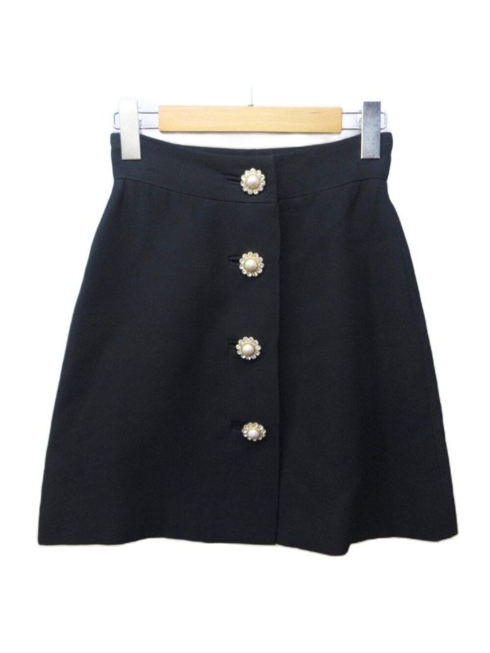 Miu Miu Wrap Skirt Visual Button Decoration Knee Length 36 XS Black